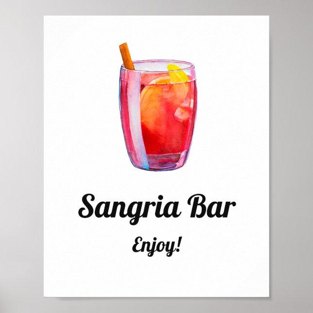 Poster Bar de Sangria de Aquarela. Bebidas alcoólicas de  (Frente)