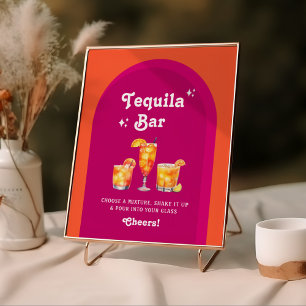Poster Bar de tequila retrô rosa e laranja