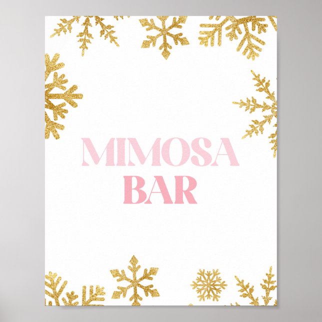 Poster Bar de Winter Onederland Mimosa, rosa e ouro (Frente)