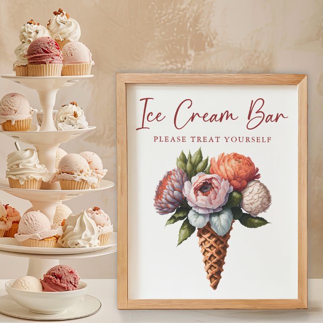 Poster Bar do Chá de panela Elegante Boho (Elegant Boho Bridal Shower Ice Cream Bar Sign)