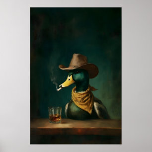Poster Bar do Cowboy do Pato Fumante na Parede, Divertido