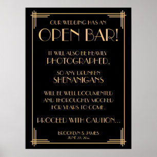 Poster Bar Dourado de Deco de Arte Negra - Sinal de Aber