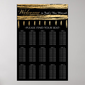 Poster Bar e Bat Mitzvah Dourado Tallit Seating Chart