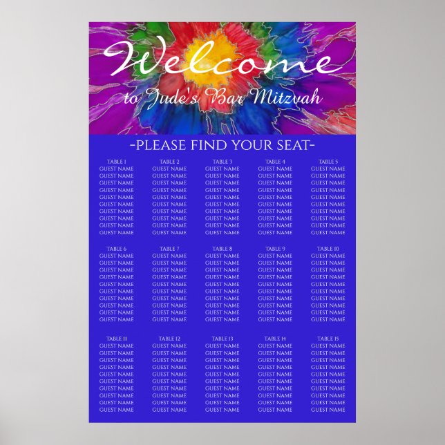 Poster Bar e Bat Mitzvah Silvery Floral Seating Chart (Frente)
