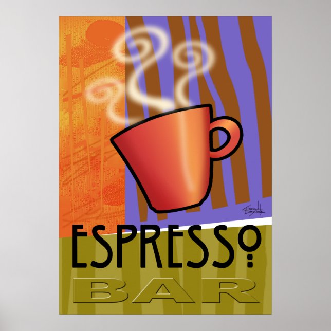 Pôster Bar Espresso | Azeite lilás laranja (Frente)