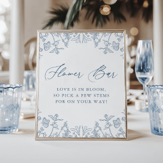 Poster Bar Floral de Flor Bridal Azul Francês