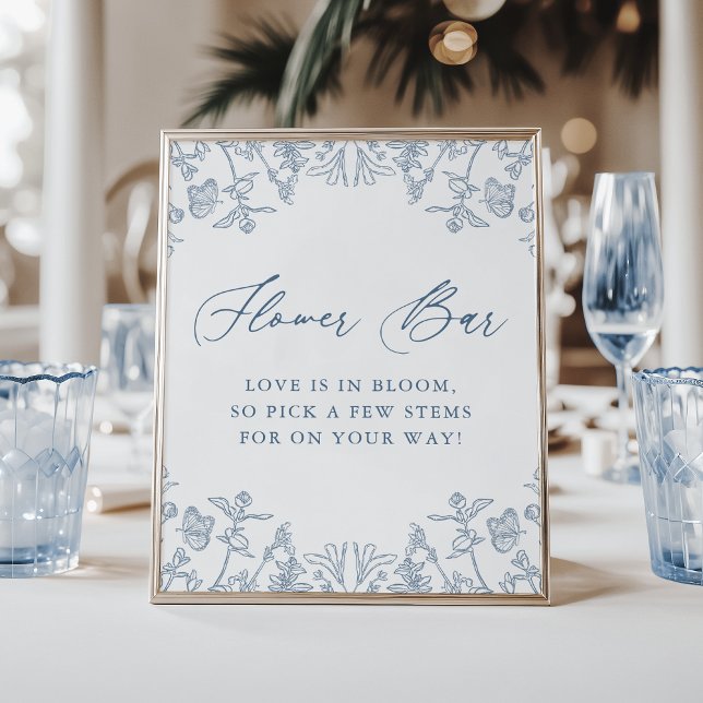 Poster Bar Floral de Flor Bridal Azul Francês (Criador carregado)