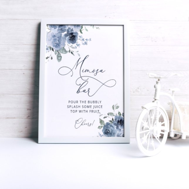 Poster Bar Floral de Mimosa azul Elegante (Criador carregado)