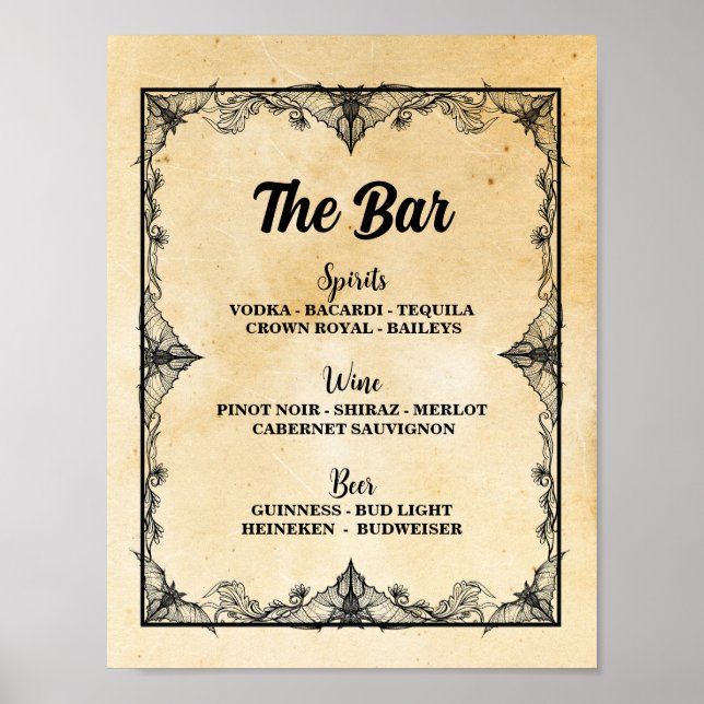 Poster Bar Gótico - Recepção de casamento de Bats de Sina (Frente)