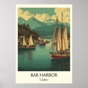 Poster Bar Harbour Maine Vintage Sailboat Arte Costeira
