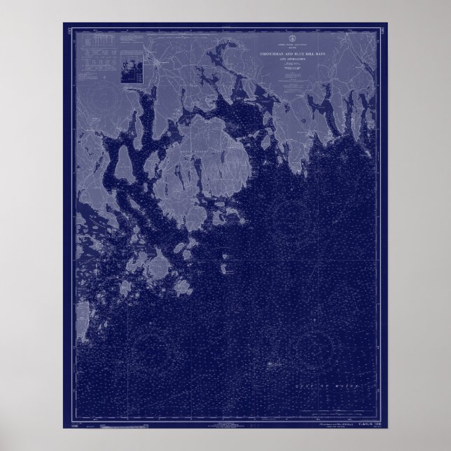 Poster Bar Harbour Monte Desert ME Map Náutica Art (Frente)