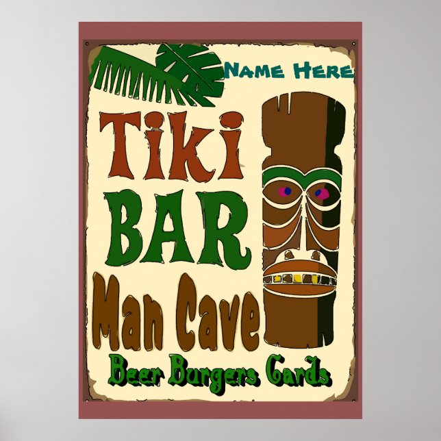Pôster Bar Man Cave Tiki adicione seu nome aqui (Frente)