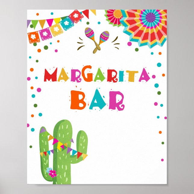 Poster Bar Margaritas Bebe Sinal de Mesa Cactus Fiesta (Frente)