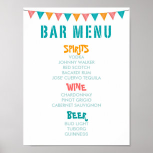 Pôster BAR MENU Fiest style wedding and party reception