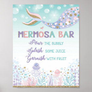 Poster Bar Mermosa Mermaid Sinal de Bar Mimosa Sob o Mar