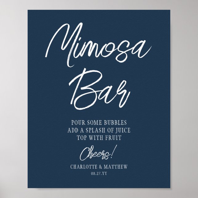 Poster Bar Mimosa Anima Marinho de Script Moderno Azul (Frente)