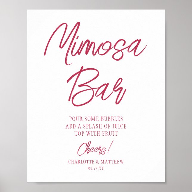 Poster Bar Mimosa Anima Moderna Manuscrito Viva Magenta (Frente)