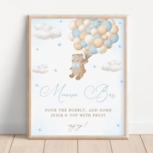 Poster Bar Mimosa Chá de fraldas Azul do Urso Teddy