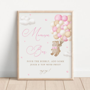 Poster Bar Mimosa, Chá de fraldas Rosa, Urso Vermelho