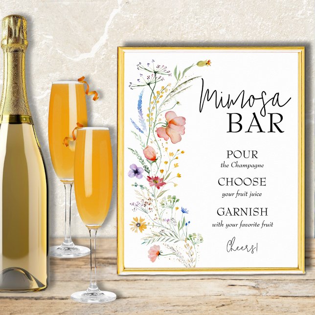 Poster Bar Mimosa Chá de panela de flores silvestres (Wildflowers bridal shower mimosa bar poster - PRINT and/or INSTANT DOWNLOAD!)