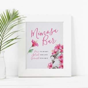 Poster Bar Mimosa de Flor Rosa e Coelho