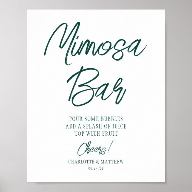 Poster Bar Mimosa Parabéns Moderno Rótulo Verde Esmeralda (Frente)