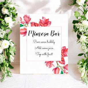 Poster Bar Mimosa Rosa Branco Floral Casamento