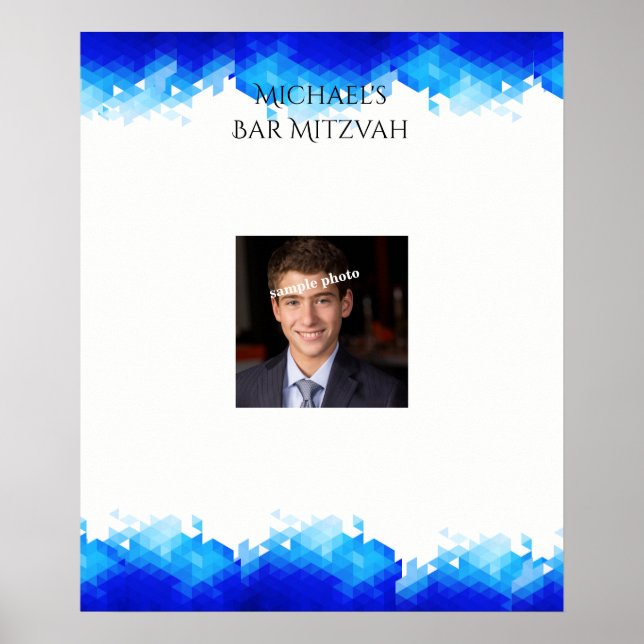 Pôster Bar Mitzvah, Blue Geometric, Photo, Sign in Consel (Frente)