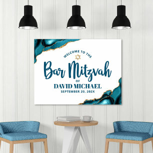 Poster Bar Mitzvah Tipografia Negrito Turquesa Ouro Bem-v