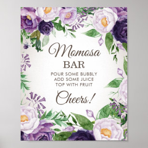 Poster Bar Momosa de Peônias Roxas para Chá de Bebê Flora