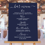 Poster Bar Personalizado Marinho Azul Menu Drink<br><div class="desc">Menu bar! Caligrafia simples, mas elegante, esta placa de bar de bebida de casamento apresenta quatro bebidas 'Cerveja', 'Vinho', 'Espíritos' e 'Não-Alcoólicos', personalizadas com suas bebidas à escolha. Personalize este símbolo elegante de casamento com os seus nomes e o menu de bebidas de bar de casamento! COPYRIGHT © 2020 Judy...</div>