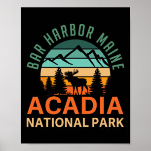 Poster Bar Retro Harbor Maine Parque Nacional Acadia Alce