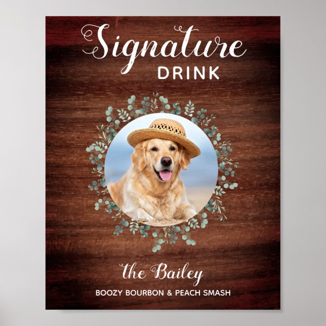Poster Bar Rustic Pet Wedding Photo Dog Signature Bebidas (Frente)