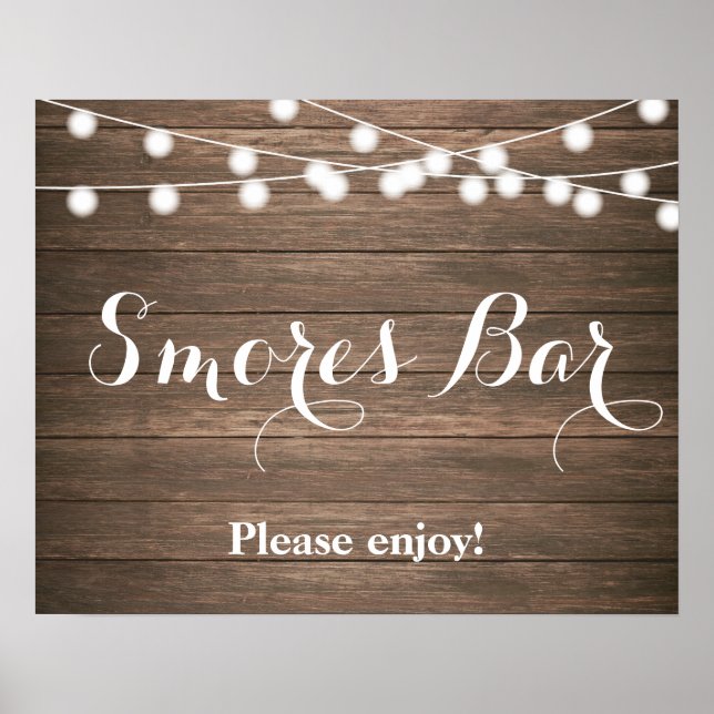 Poster Bar Rustic Smores com luzes de cordas (Frente)