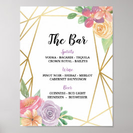 Poster Bar - Sinal Floral de Verão Recepção de casamento