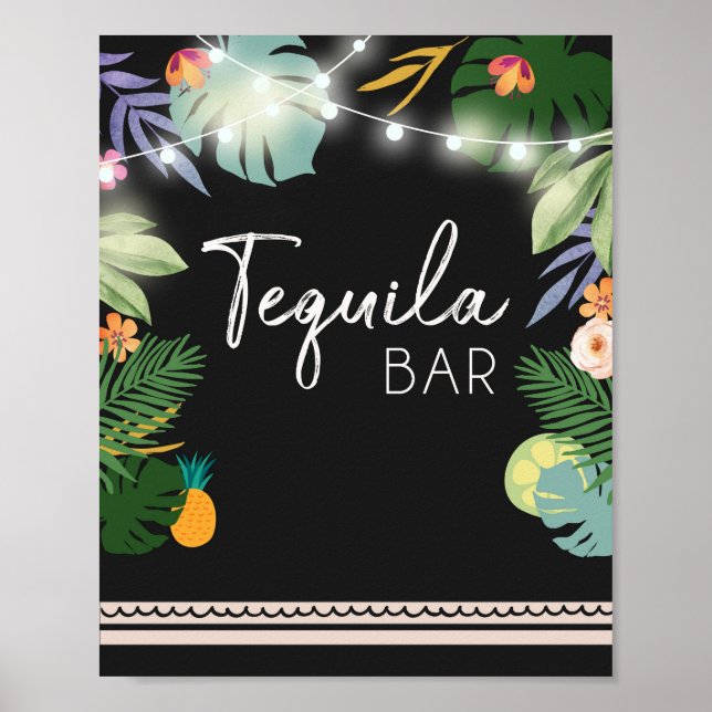 Poster Bar Tequila Luau Sinal de Chá Tropical de Aniversá (Frente)