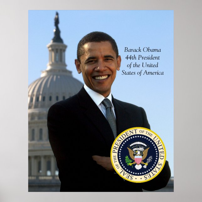 Poster Barack Obama 44 Pres Retrato e Selo Oficial (Frente)