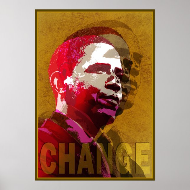 Poster Barack Obama Vermelho e Dourado (Frente)