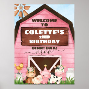 Poster Barão Rosa Oink Baa Moo Fazenda Aniversário Bem-vi