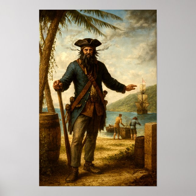 Poster Barba Negra O Pirata Com Barba Fumegante (Frente)