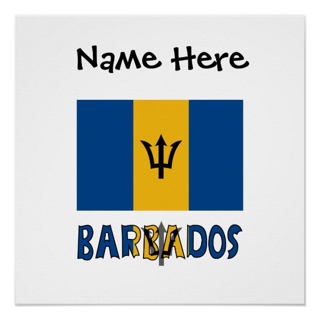 Pôster Barbados and Barbadian Flag with Your Name (Frente)