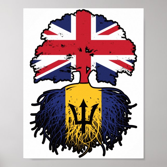 Poster Barbados Barbadiano British Tree Roots Flag (Frente)