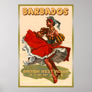 Poster Barbados British West Indian Airways Novo Retro