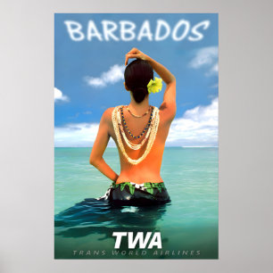 Poster Barbados Caribe Índias Ocidentais TWA Companhia Aé