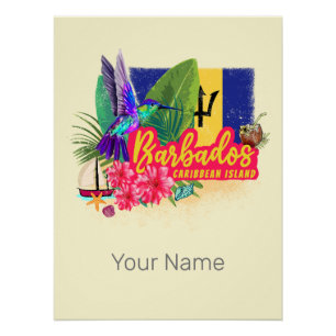 Pôster Barbados Retro Caribe Ilha de Souvenir