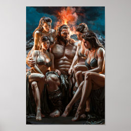 Poster Bárbaro Poderoso Rodeado por Mulheres Sexys