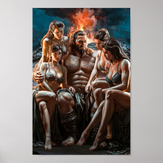 Poster Bárbaro Poderoso Rodeado por Mulheres Sexys