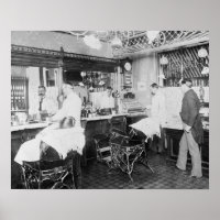 Barbearia da Cidade de Nova York, 1895. Foto Antig