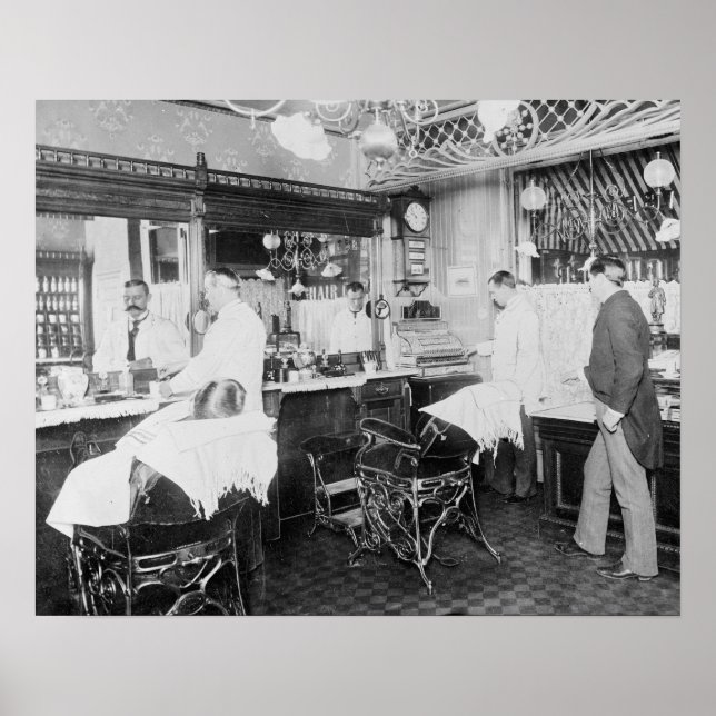Poster Barbearia da Cidade de Nova York, 1895. Foto Antig (Frente)