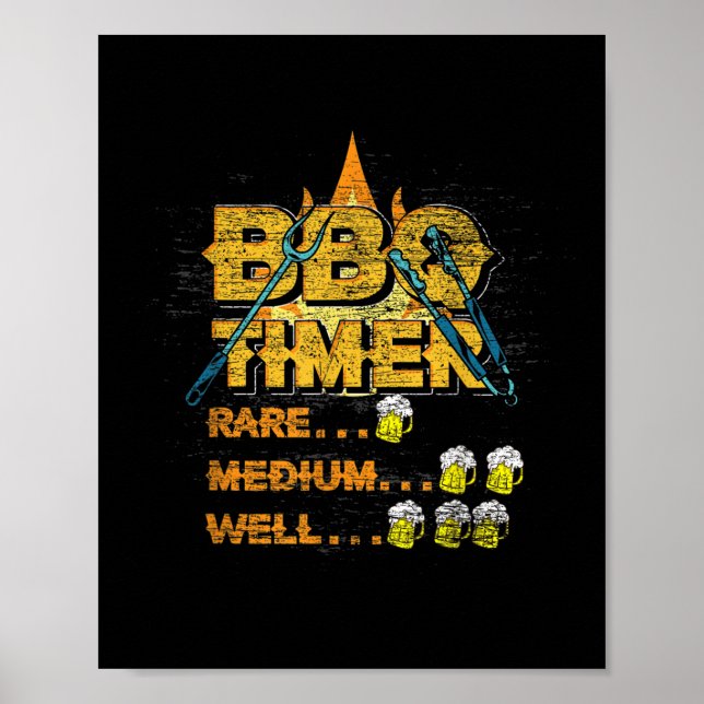 Poster Barbecue Grillmaster Beer Bebado Griller Meat Stea (Frente)